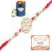Ghasitaram Gifts Rakhi for Brother Rakhis Online - The Sparkle of Heavenly Divine Blessings for My Brother Rakhi with 100 GMS of Dryfruits Mix Can 200 GMS of Kaju katli Rakhi & 100g Dryfruits Mix Can 200g Kaju katli
