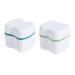Faruta prosthesis suitcase dentures cup with sieve plastic dentures bath box artificial teeth storage container with basket holder holder for travel cleaning 2 pieces (color: green + blue)