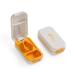 Compact Pill Cutter with Builtin Moistureproof Storage Compartment Travel Pill Splitter with Silicone V-Shaped Holder Small Pill Cutter with Switch Button Lock (White Orange)
