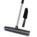 Pet Hair Remover Rubber Broom with Squeegee 59 inches Adjustable Carpet Rake Long Handle Push Broom for Hair Pet Dog Carpet Hardwood Floor Tile Windows Cleaning Black + Pet Comb