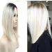 Women's wig lace front 35.6 cm platinum blonde ombr style with dark root short smooth bob hairstyle lace wig for women platinum blonde with dark roots