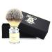 Men's shaving brush in metal and ivory color with synthetic silver tip hair