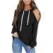 Modedress Womens Autumn Tops Long Sleeve Summer Pullove Sweatshirt Solid Color Drawstring Hoodies Tunic Tops with Pockets Black Medium