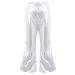 Aislor Girls Shiny Metallic Wide Leg Flare Trousers Stretch Bell Bottoms Modern Hip Hop Jazz Street Latin Dance Pants Silver 9-10 Years