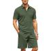 COOFANDY Men's Waffle Knit Polo Shirt and Shorts Set 2 Pieces Outfits Summer Suit Casual Tracksuit with Pockets Army Green Large