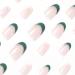 24Pc Short Glossy Almond Design Press on Nails - French Green False Nails Kit with Glue - Oval Green White Nail Tips - Buy Online on GoSupps.com