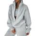 COZYPOIN Women's Fleece Two Piece Outfit Half Zip Sweatshirt and Joggers Pants Set Tracksuit Grey X-Large