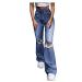 Uninevp Ripped Jeans for Teen Girls Baggy Hole Jeans Women High Waisted Wide Leg Straight Denim Streetwear Fashion Pants