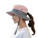 NPQQUAN 1 & 2 PCS Sun Hat for Women Men 3 Wide Brim UPF 50+ Fishing & Bucket Beach Hats Pink/Grey(ponytail Hole) 1