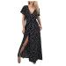 Hemlock Long Dresses, Women V Neck Short Sleeve Dress Printed Summer Maxi Dress Plus Size Split Beach Dresses XX-Large Black