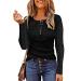Long Sleeve Shirts for Women Fitted, Women's Long Sleeve Tops Casual Fall Henley Shirts Slim Fit Blouses Ribbed Knit T Shirts X-Large Black