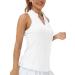 MoFiz Women Racerback Sleeveless Golf Polo Shirts V-Neck Collarless Tennis Running Tank Tops Quick Dry Athletic Casual White Medium
