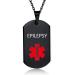 EPILEPSY Medical Alert ID Necklace for Men Black Stainless Steel Emergency Medical Alert Jewelry Dog Tag Necklace Women