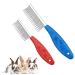 HirrWill 2 Pieces Small Pet Hair Buster Comb Grooming Comb Stainless Steel Long and Short Teeth Comb for Rabbits Hamsters Guinea Pigs Removes Tangles Mats Shed Hair and Dirt (Red and Blue)
