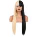 RONGDUOYI Half Black Half Blonde 24 Inch Wig with Bangs - Silky Straight Synthetic Fashion Wig for Women and Girls - Ideal for Cosplay and Costume Parties - Buy Online on GoSupps.com