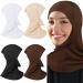 4 Pieces Modal Hijab Cap Adjustable Muslim Stretchy Turban Full Cover Shawl Cap Full Neck Coverage for Lady Black, White, Dark Brown, Light Red, Beige