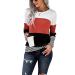 Womens Striped Long Sleeve T Shirts Color Block Comfy Casual Blouses Tunics Tops Fashion Clothes 1-red Medium