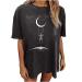 Vintage Graphic Tee Tshirts for Women Cute Skull Printed Short Sleeve Tops Oversized Trendy Sun and Moon Loose Blouse Medium A3dark Gray