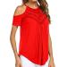 Summer Tops for Women Short Sleeve T Shirts Cold Shoulder Hollow Out Casual Solid Color Flowy Tops Tees Red Medium