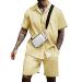 AstoSeu Men's Shirt and Shorts Set Short Sleeve Casual Button Down Summer Outfits Light Yellow X-Large