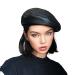 YRPNDP PU Leather Beret, French Lady Beret, Fashion Warm Hat Black