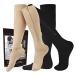 cerpite Zipper Compression Socks Men & Women - 2 Pairs Of 15-20mmhg Closed Toe Compression Socks Knee High,Suit For Running, Black/Beige Large-X-Large