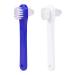 SUPVOX 2PCS false teeth brushes two-side t-shape denture toothbrush (white+blue)