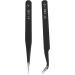 Nail Art Rhinestone Eyelash Extension Tweezers Set - Straight & Curved Black Tools for Precision Application - Buy Online on GoSupps.com