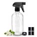 Glass Spray Bottles, 16oz Refillable Containers, Empty Boston Round Bottles with Labels & Adjustable Nozzle for Cleaning, Gardening, Aromatherapy, Pets, Plant, Hair -Clear (1 Pack) 1 Pack Clear