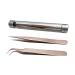 ESDELES Stainless Steel Precision Tweezers Set for Eyelash Extensions & Electronics - Straight Pointer and Curved Pointed Tip - 2 Pcs Kit in Gold with Recloseable Tube - Buy Online on GoSupps.com