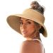 FURTALK Sun Visor Hats for Women Wide Brim Straw Roll Up Ponytail Summer Beach Hat UV UPF Packable Foldable Travel Medium 01-pure Khaki