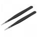uxcell Non-magnetic Straight Tip Tweezer Anti-static Stainless Steel Precision Tweezer for Eyelash Extensions Volume Black 2Pcs 135x10mm Black