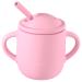 VOTSMOKK Silicone Training Cup for Baby Spill Proof Toddler Straw Sippy Cups with Handles Infants Open Cup 5oz 6 months+(Pink)