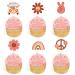 Keaziu 24 Pack Hippie Theme Cupcake Toppers Peace Sign Hand Cupcake Picks 60s Theme Flower Boho Rainbow Birthday Party Supplies Red