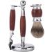 Shop Kjyr Portable Men's Stainless Steel Shaving Brush Set - Fashionable Hair Removal with Wooden Handle & Holder | Robust 15x9cm Silver - Buy Online on GoSupps.com
