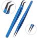 2 Pieces Diamond Grip Eyelash Tweezers Professional Set- COSSMOO Straight And Angled Curved L-Shape Volume Tweezers For Lashes Extension Pointed Individual Application Tweezers For False Lash - Buy Online on GoSupps.com