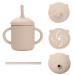 let's make Toddler Straw Cup Snack Cup Baby Bottle Food Grade Silicone Sippy Cup No-Spill Snack Catcher Food Cup with 2 Handles BPA Free Unbreakable Trainer Cup for Babies Toddlers and Infants Beige With Three Covers