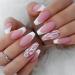 French Tip Press on Nails - Long Square Press On Nails with Nail Tips petal Dot drill Design Glossy meat pink press on nails Acrylic False Nails Cute Artificial Nails
