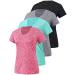 Xelky 3-4 Pack Women's Dry Fit Tshirt Short Sleeve Moisture Wicking Athletic Shirts Sport Activewear Tee V Neck Workout Top 4 Pack Mixblack/Gray/Cyan/Rose X-Large
