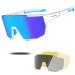 HAAYOT Polarized Cycling Glasses,Baseball Sunglasses for Men Women,Sports Running Biking MTB Fishing Sunglasses 3 Lenses White & Blue