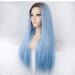 SHIYID Blue Wig for Women Synthetic Lace Front Wig with Brown Roots Long Straight Light Blue Wig Right Part Fake Hair