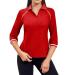 Aurgelmir Women's Casual 3/4 Sleeve Golf Polo T Shirts V Neck Workout Striped Slim Fit Tennis Shirts Tops Red Small