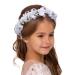 Campsis Girls Headpiece Flower Headbands Rhinestone Crystal Communion Hair Accessories Bridal Birthday Photography Costume for Women and Girls(White)