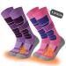 COOVAN Ski Socks Mens Womens 2 Packs Warm Winter Thermal Socks for Snow Snowboarding Knee High Compression Socks Small-Medium 2 Pairs-1 Pink+1 Purple