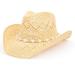 TOVOSO Western Cowgirl Hat, Straw Cowboy Hat for Women with Shapeable Brim, Beaded Hearts Trim, Shapeable Cowboy Hat Beige