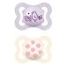Mam Supreme Schnuller in a set of 2 baby pacifier for healthy dental and jaw development prevents skin irritation with pacifier box 0-6 months bird/daisy purple/beige-tartrosa 0-6 months/day