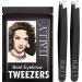 Itally Professional Eyebrow Tweezers Slant Tip Grabs any Hair Premium Stainless Steel The Best Precision Portable Beauty Tool for Eyebrows Facial Hair Ingrown Hair Fine Hair Blackhead (Black)