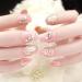 HUJL Artificial Nails Flat False Nails Light Pink Flowers Fake Nails Large Gems Rhinestone Nail Decoration Manicure Products