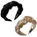 LadayPoa Wide Headbands for Women 2 Pcs Fashion Cloth Wide Brim Pleated Headbands Solid Color Vintage Elastic Hair Hoops for Washing Face Sports beige+black