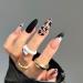 24 Pcs Halloween Press on Nails Medium Almond - MINGCHUN Black Matte Fake Nails Press ons Nail Art Tips Ghost Design Full Cover Acrylic False Nails on Nail on Nails for Women and Girl I3